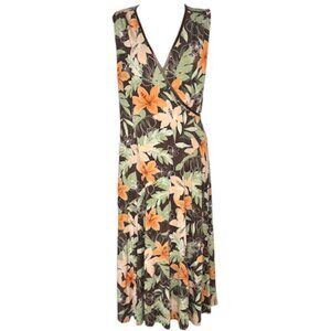 Tommy Bahama 100% Silk Faux Wrap Hibiscus Hawaiian - Brown/Peach/Orange - M 8-10